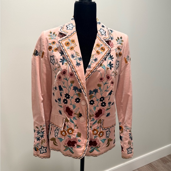 Malvia Jackets & Blazers - Pink Floral Embroidered Blazer Jacket